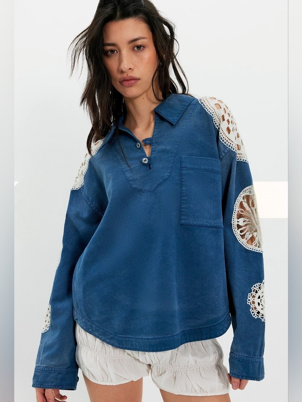 Free People Washed And Crafted Crochet Polo Xs $198 Sold Out